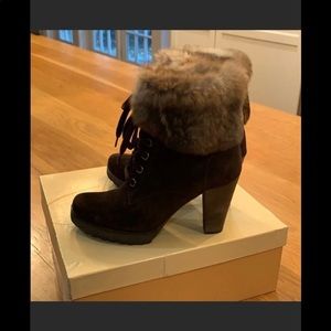 Shoes & More Pam Moka rabbit fur leather boots 38